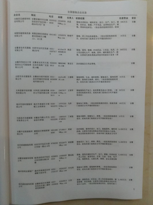 中國(guó)服裝企業(yè)黃頁(yè)可開(kāi)展精準(zhǔn)營(yíng)銷(xiāo)，電話(huà)營(yíng)銷(xiāo)、郵件營(yíng)銷(xiāo)、傳真營(yíng)銷(xiāo)等等多管齊下，圓您銷(xiāo)售冠軍夢(mèng)