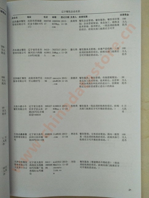遼寧餐飲企業(yè)黃頁收錄了最新的遼寧餐飲企業(yè)名單，具有極高的營銷價值，實實在在提高銷售業(yè)績